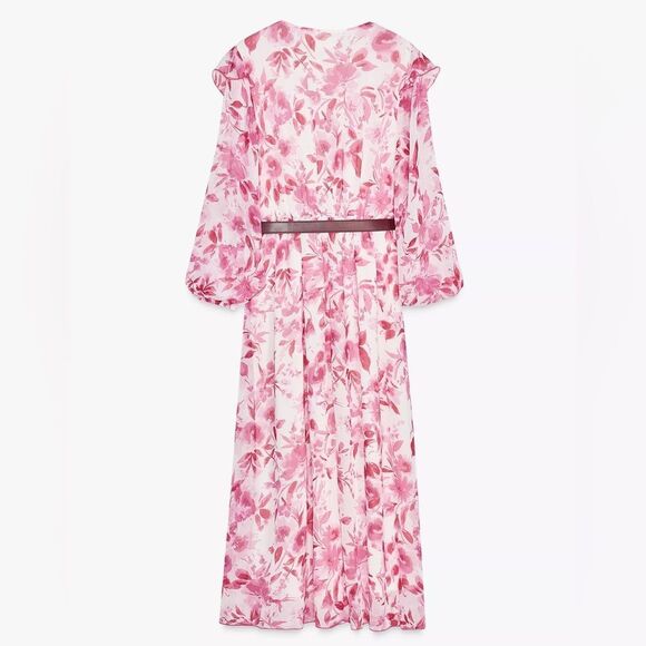 ZARA BELTED FLORAL PRINTED MIDI DRESS - Picture 8 of 11